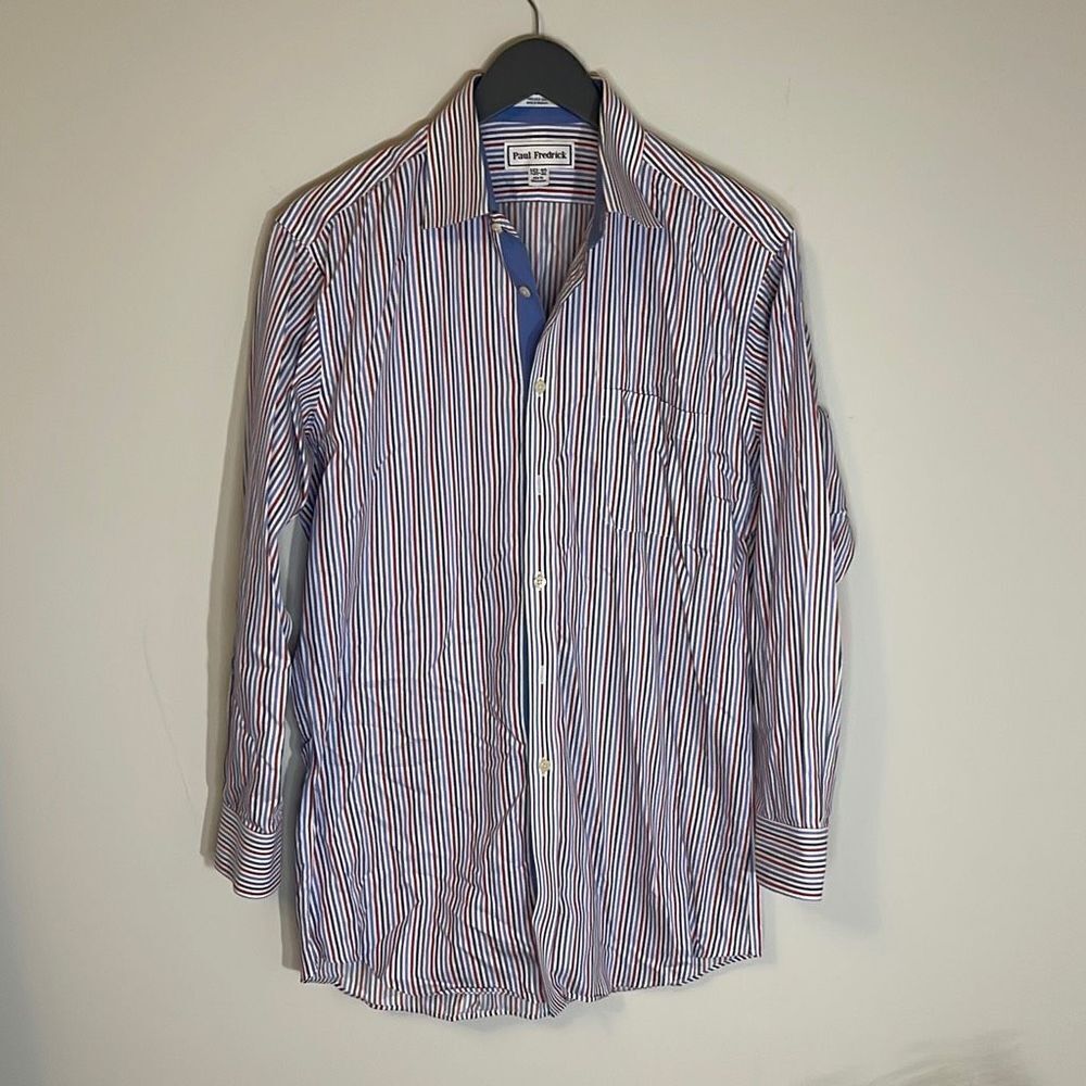 Paul‎ Fredrick Mens Button Down. 15.5/32 (Medium) pin-striped.